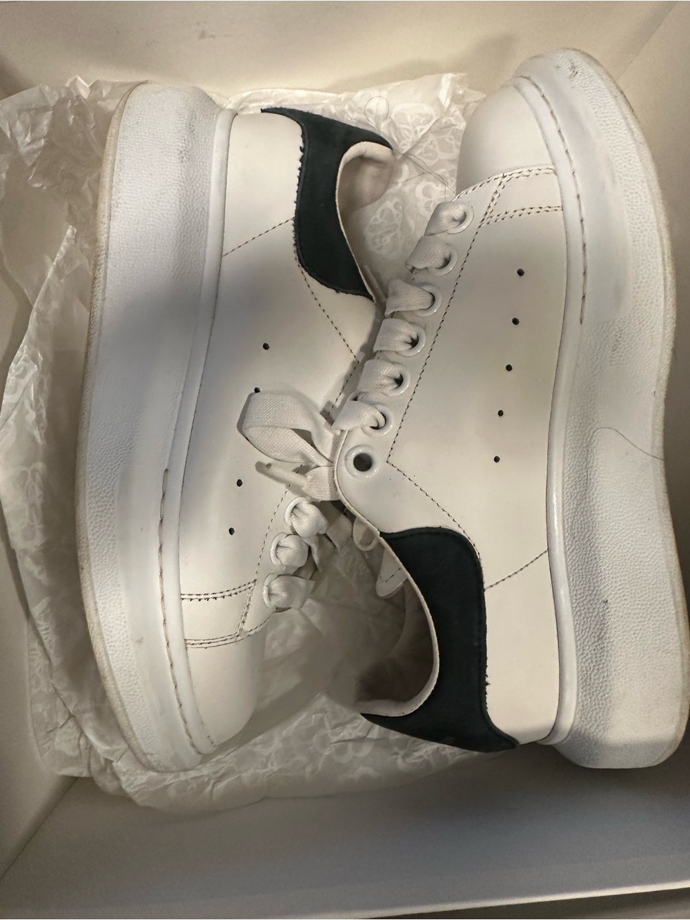 Alexander McQueen White Leather Sneakers with Black Heel Tab